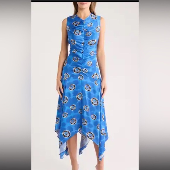 MELLODAY Dresses & Skirts - MELLODAY Blue Floral Asymmetrical Midi Skirt